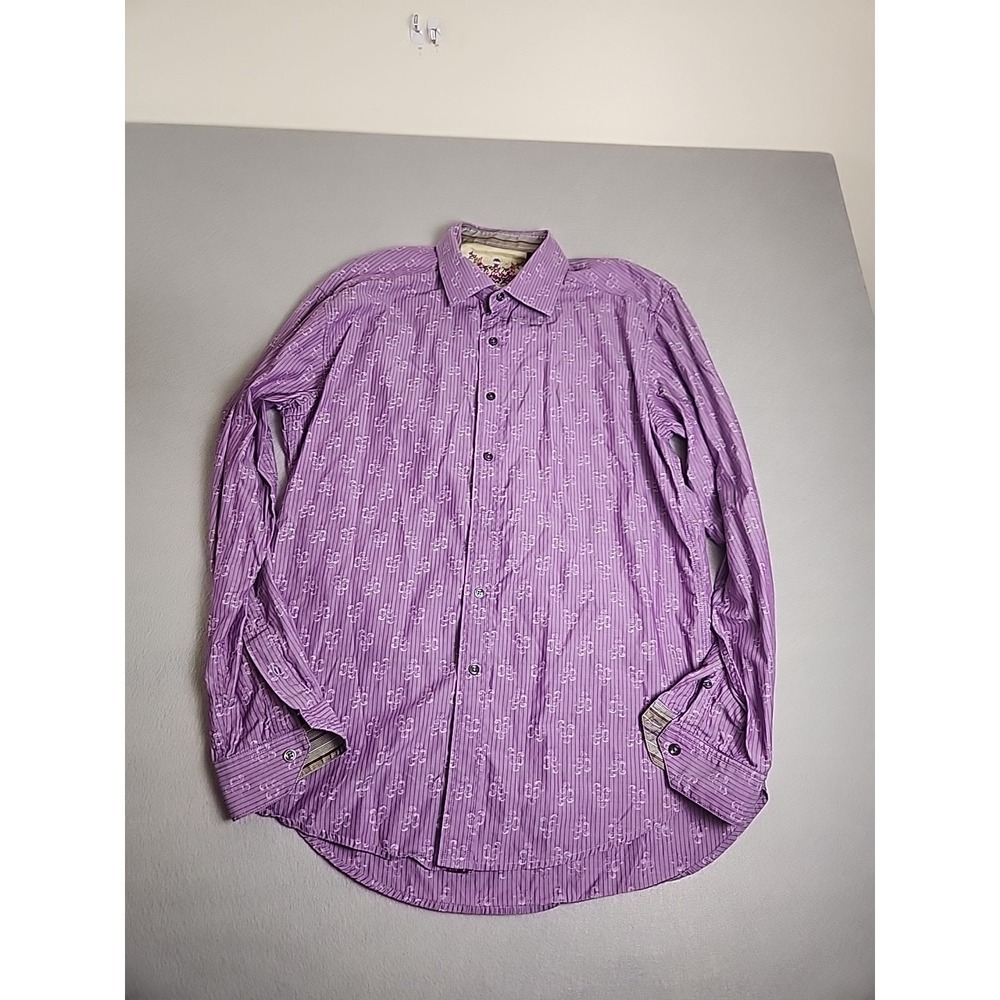 ROBERT GRAHAM Purple Striped 100% Cotton Mens Casual Dress Shirt - Large
